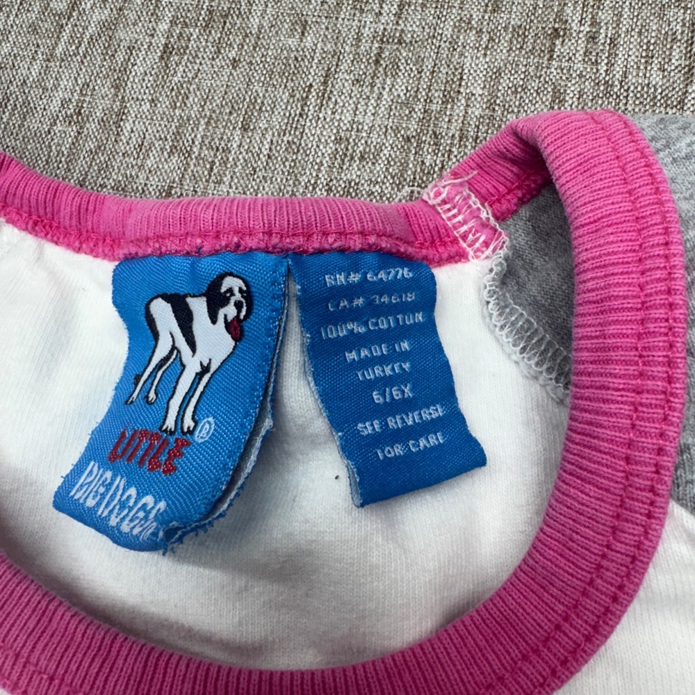 Little Big Dogs Girls White Pink Glitter 01 Puppy Tank Top Ringer Tee Size 6 6X - Picture 3 of 7
